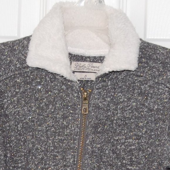 Lucky Brand Girls Size 5, Gray Soft Cotton Jacket with Fringe Sleeves - Picture 9 of 12